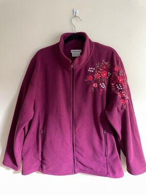 Atlas for Women Fuchsia Floral Embroidered Fleece Jacket Plus Size 20–22